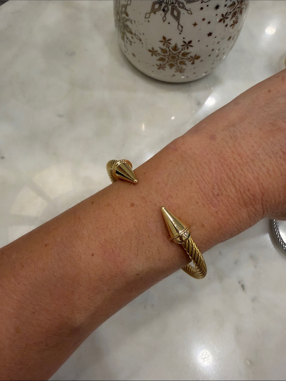 Gold-Tone Twisted Open Cuff Bracelet with Conical Terminals